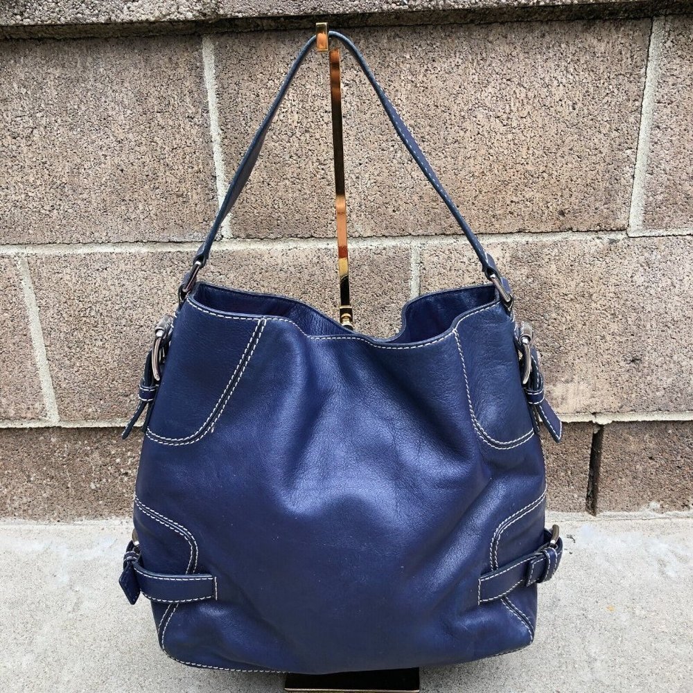 VTG MICHAEL KORS Full Leather Shoulder Purse Hand Bag Blue Bucket Design…​​​​